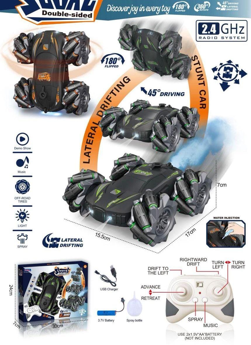 Double-Sided Stunt Drift Car — 2.4GHz RC with Mist Spray
