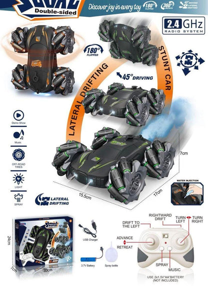 Double-Sided Stunt Drift Car — 2.4GHz RC with Mist Spray